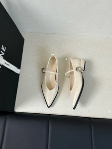 Pointed Toe Women Loafers Black Brown White Casual Mules Shoes Belt Buckle Shallow Slip On Low Flat Heeled Party Pumps Size 40
