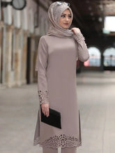 Load image into Gallery viewer, Muslim Dress Women Long Top Hollow Solid Islamic Clothing Hijab Dresses