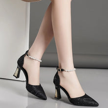 Load image into Gallery viewer, Women&#39;s High Heels Pointed Toe Sandals  Luxury 2024 Womens Shallow Shoes Casual Elegant Luxury Pearl Buckle Strap