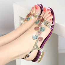 Load image into Gallery viewer, Women Leather Rhinestone Low Heel Sandals