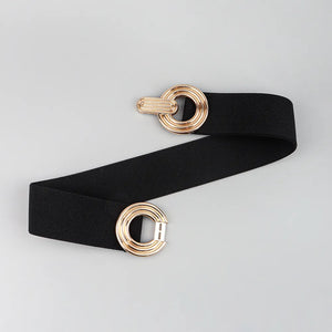 Women Simple Waist Elastic Ladies Band Round Buckle Belt