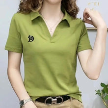Load image into Gallery viewer, Women Short Sleeve New Summer V-neck Letter Pullover Knitted Tees