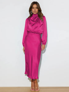 Spring Summer New High-End Satin Long Sleeved Dress