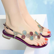 Load image into Gallery viewer, Women Leather Rhinestone Low Heel Sandals