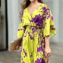 Load image into Gallery viewer, Women Jumpsuit Casual Printed Short Bat Sleeve V Neck