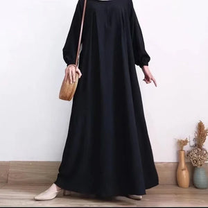 Solid Stretch Cuff Women Dress Zip-up Abayas