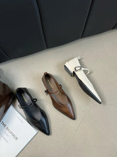 Load image into Gallery viewer, Pointed Toe Women Loafers Black Brown White Casual Mules Shoes Belt Buckle Shallow Slip On Low Flat Heeled Party Pumps Size 40