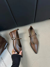 Load image into Gallery viewer, Pointed Toe Women Loafers Black Brown White Casual Mules Shoes Belt Buckle Shallow Slip On Low Flat Heeled Party Pumps Size 40