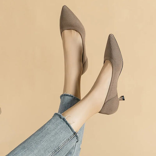 Women's High Heels Solid Color Knitted Shoe