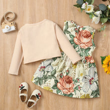 Load image into Gallery viewer, Girl Floral Print Sleeveless Dress and Button Design Long-sleeve Cardigan Set