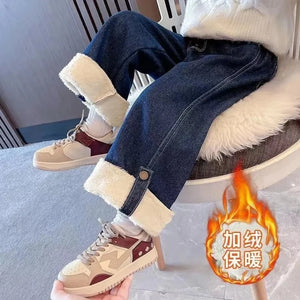 Girls Wide Leg Winter Warm Elastic High Waist Pant