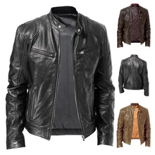 Load image into Gallery viewer, Men&#39;s Stand-up Collar Slim Leather Jacket