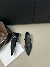 Load image into Gallery viewer, Pointed Toe Women Loafers Black Brown White Casual Mules Shoes Belt Buckle Shallow Slip On Low Flat Heeled Party Pumps Size 40