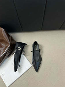 Pointed Toe Women Loafers Black Brown White Casual Mules Shoes Belt Buckle Shallow Slip On Low Flat Heeled Party Pumps Size 40