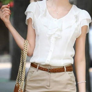 Womens Chiffon Short Sleeve Blouse Shirt