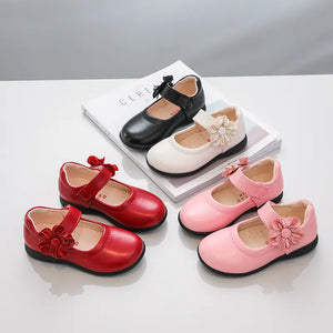 Girls Black Leather Shoes for School Party Flowers Shoes