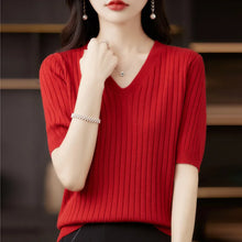 Load image into Gallery viewer, Women Short Sleeve V-neck Sweater
