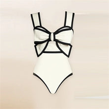 Load image into Gallery viewer, 2025 Black White Retro One Piece Swimsuit Women Bow Tie Swimwear with Skirt Sexy Bathing Suit Monokini Beach Bodysuit Beach Wear