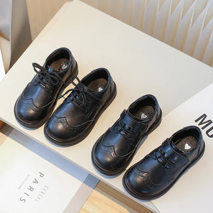 Boys Leather British Style Black Flat Shoe