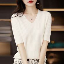 Load image into Gallery viewer, Women Short Sleeve V-neck Sweater