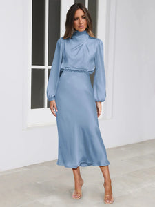 Spring Summer New High-End Satin Long Sleeved Dress